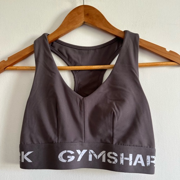 Gymshark Gray Elastic Band Stretch Mesh Back Athletic Sports Bra size Small EUC - Picture 2 of 7